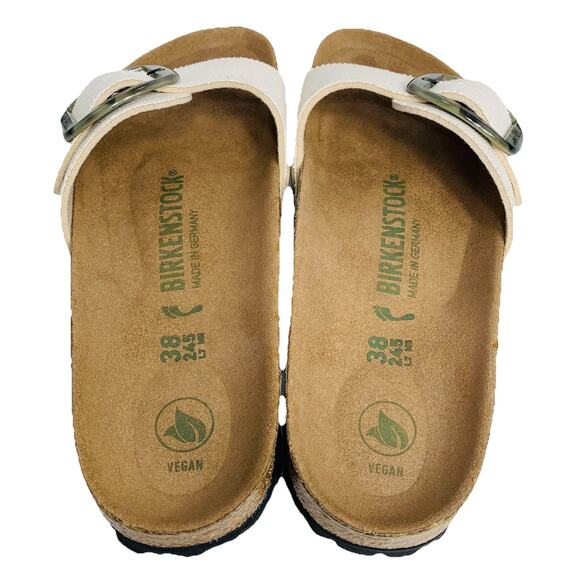 Birkenstock Madrid Big Buckle Rivet Logo 38 Narrow Canvas Eggshell Sandal NWOB - Picture 6 of 8